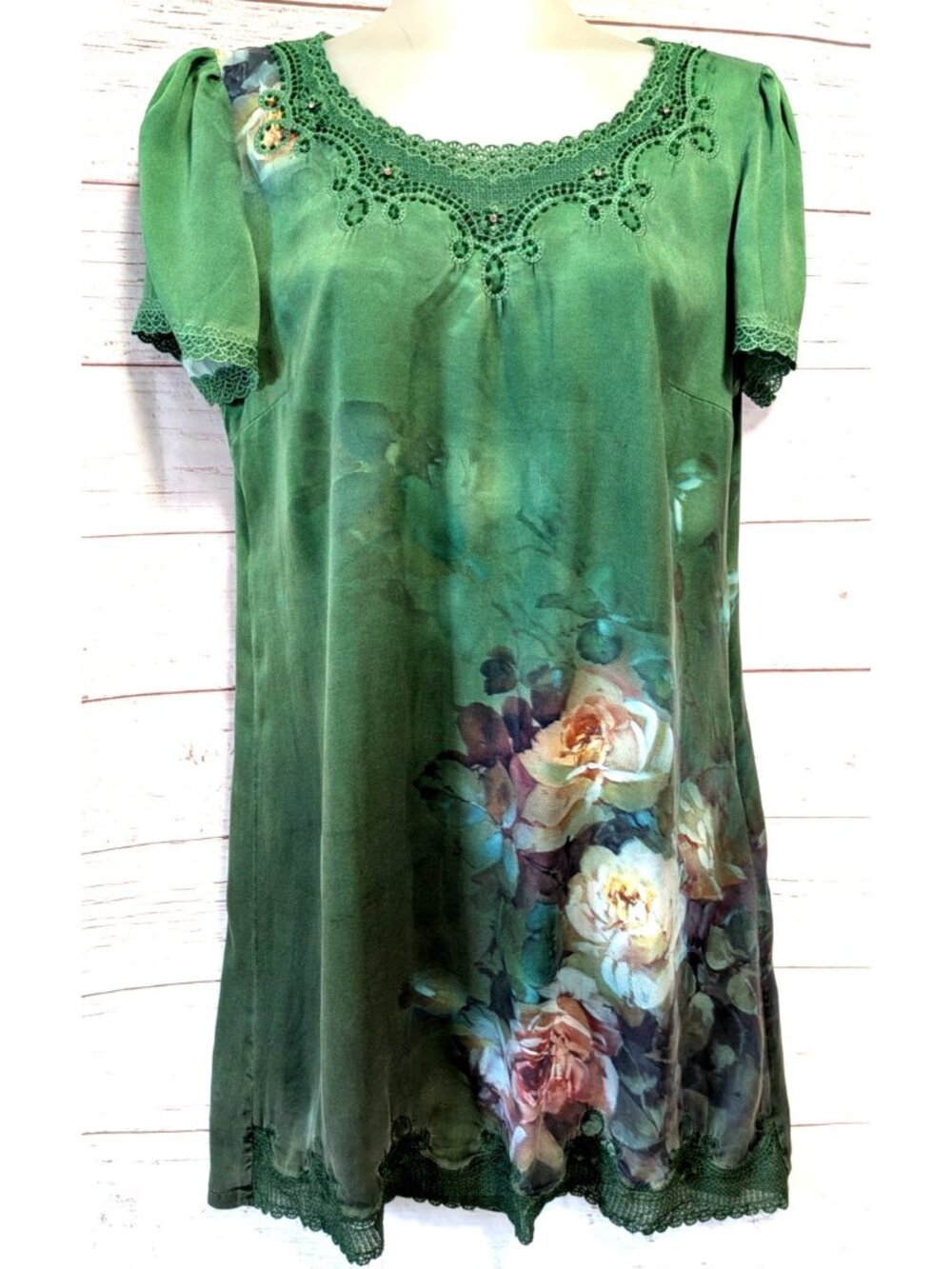 Dream Silk Women's Dress Mulberry Silk Green Above Knee Scoop Neck Stretch L